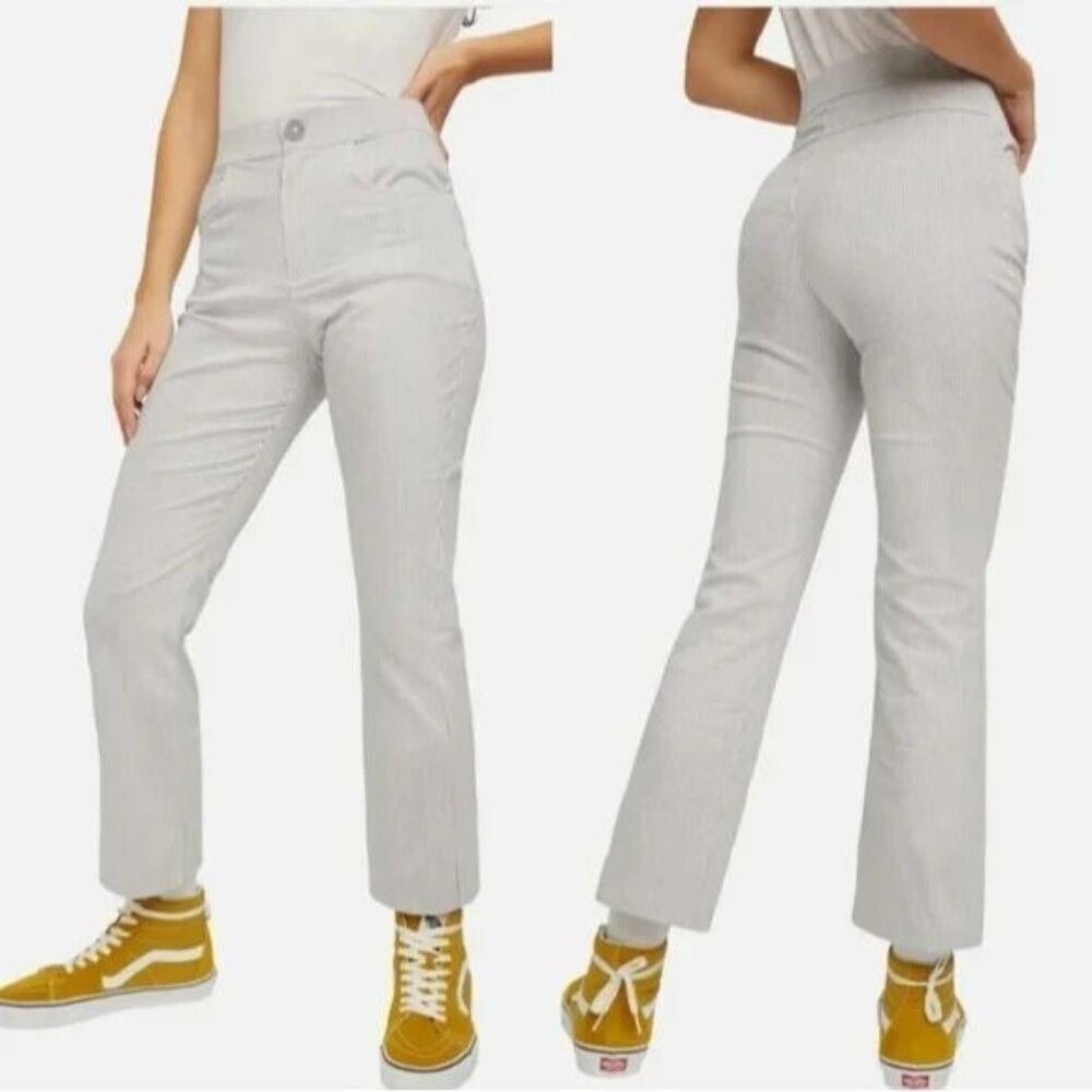 FREE PEOPLE Women Florence High Rise Crop Flare Pants Sz S White Striped 35-8
